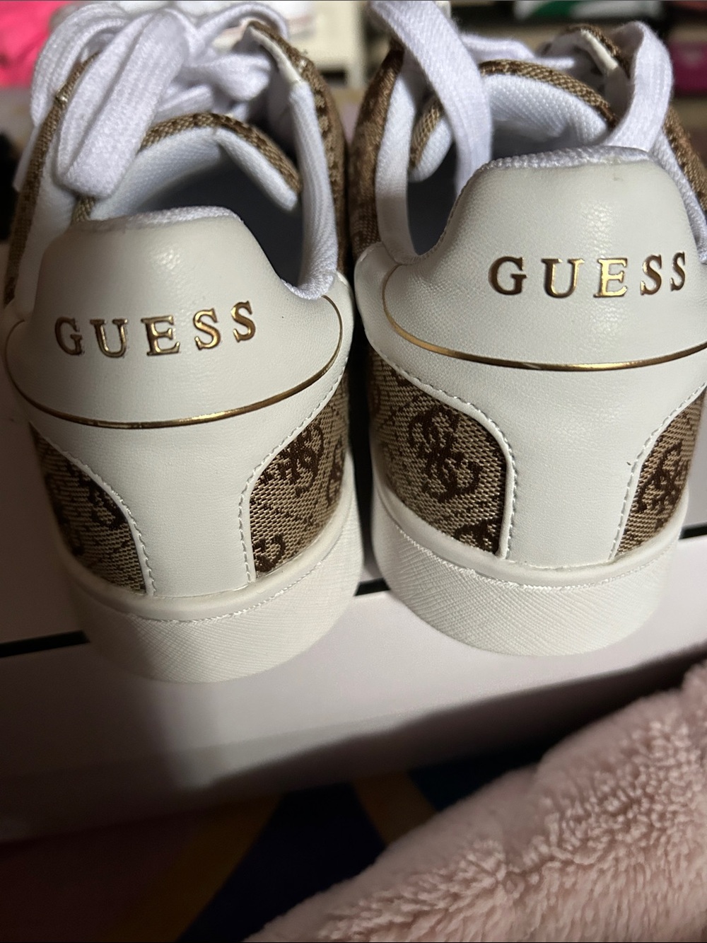 GUESS Beige Logo-Print Low Top Sneakers with White Accents - Picture 5 of 5